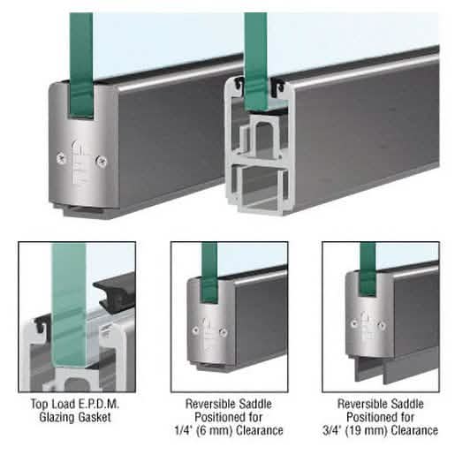 "CRL Brushed Stainless Sidelite Rail: 2-5/16\" x 120\" Low Profile with Saddle - Sleek Des