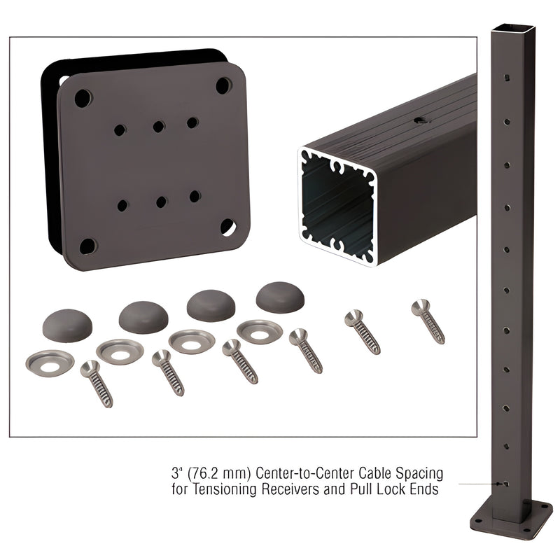 Matte bronze 36in aluminum square end-post kit with base plate, screws and color-match bolt covers - SKU P36TKBRZ