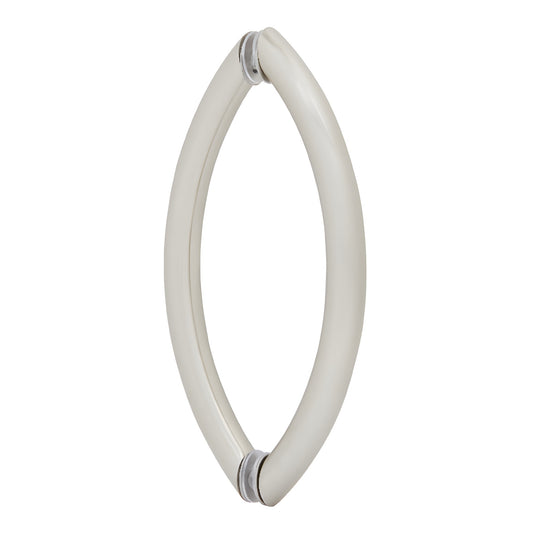 Crescent tubular brass shower/wardrobe door pull, brushed nickel finish, 8" c to c, fits 1/4-1/2" tempered glass
