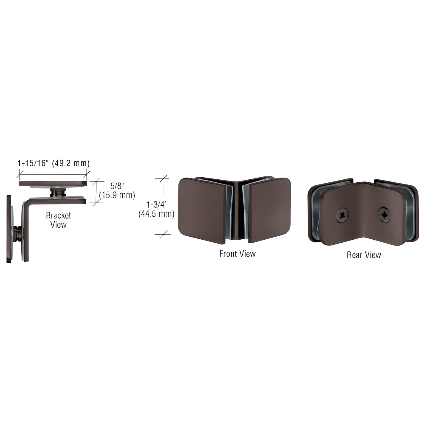 GCB910RB oil-rubbed bronze solid brass 90 oversized glass clamp for 5/16-1/2" (8-12mm) frameless shower panels