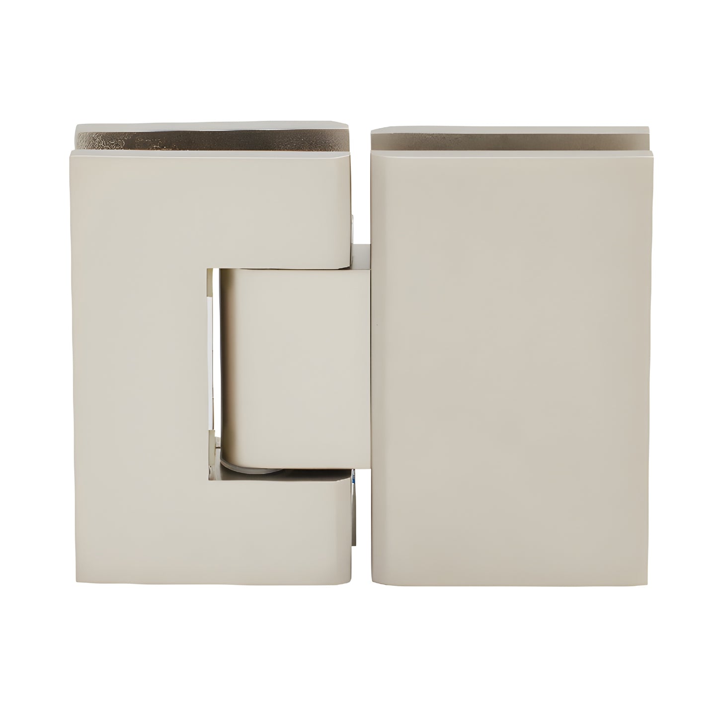 GEN180SN satin nickel Geneva glass-to-glass shower hinge, solid brass, 180 self-centering pivot for 8-12mm glass