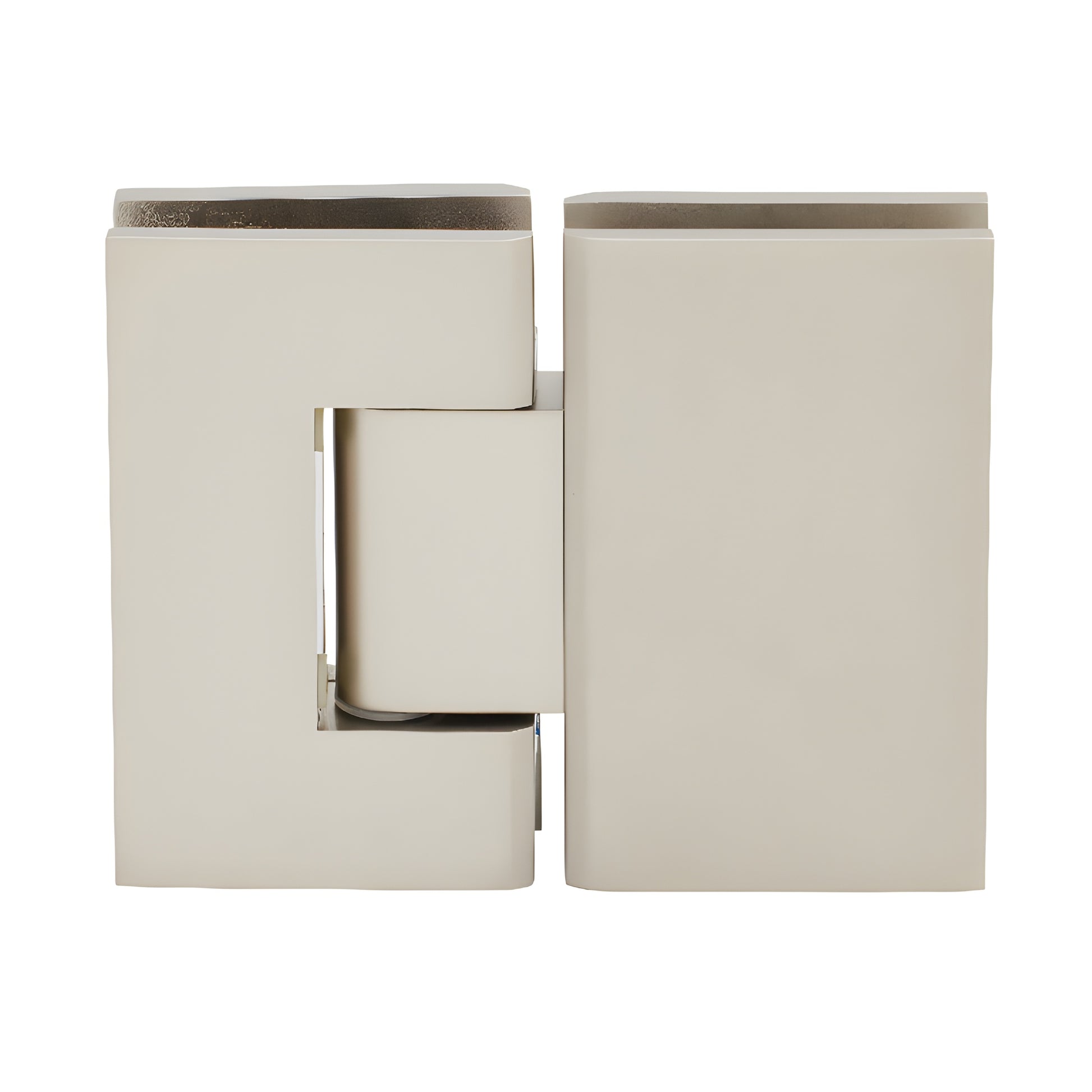 GEN180SN satin nickel Geneva glass-to-glass shower hinge, solid brass, 180 self-centering pivot for 8-12mm glass