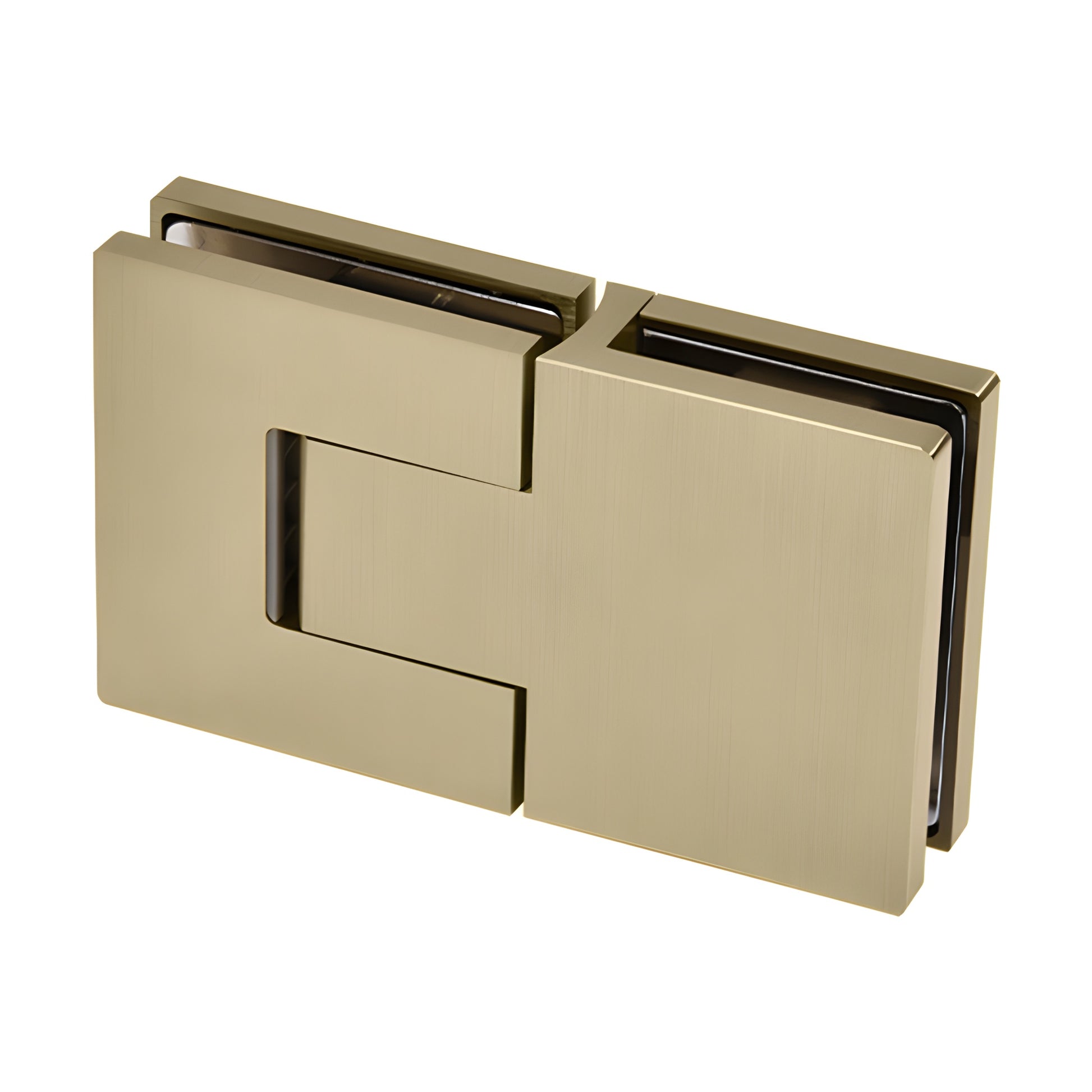 Bellagio concealed square shower door hinge in brushed bronze for 8-10mm glass, supports up to 39" door (SKU BEL380BBRZ)