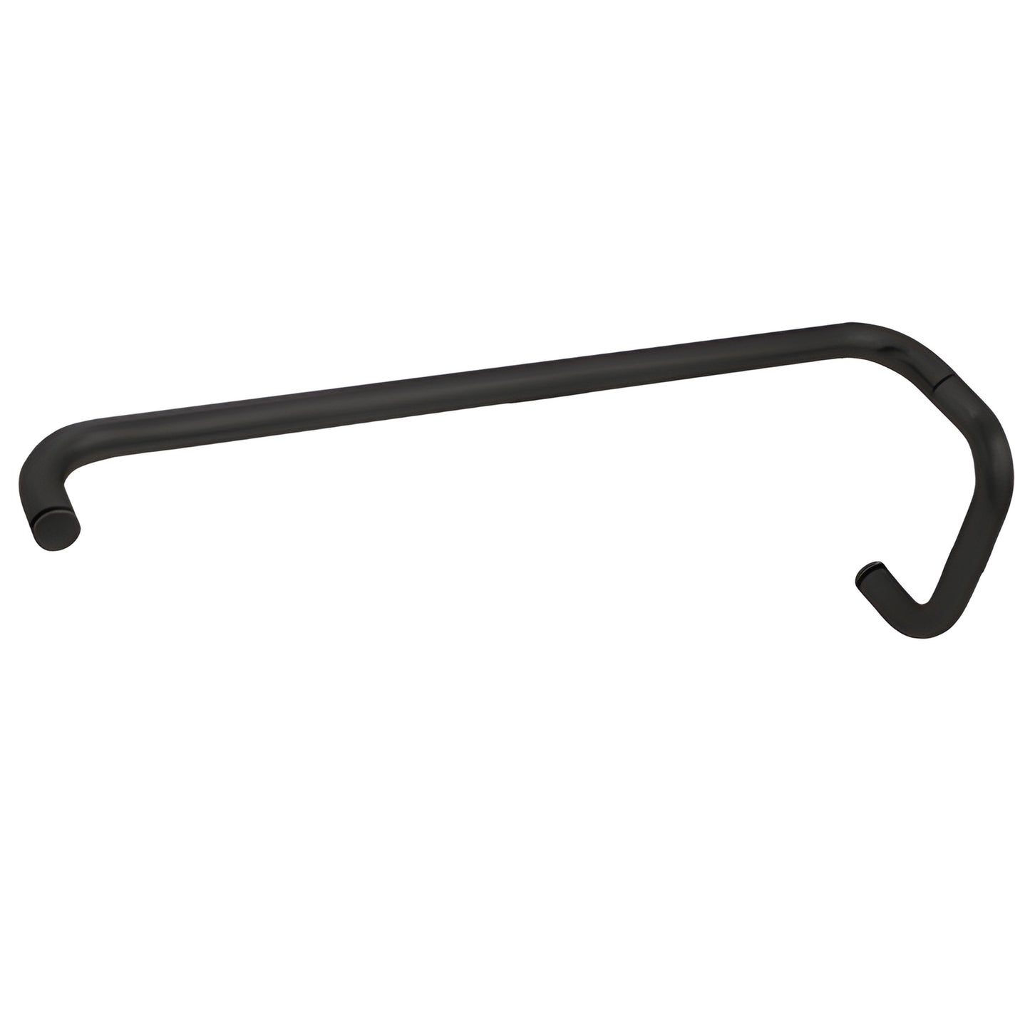 Matte black 3/4" tubular brass pull and 22" towel bar combo for frameless glass doors (6" pull)