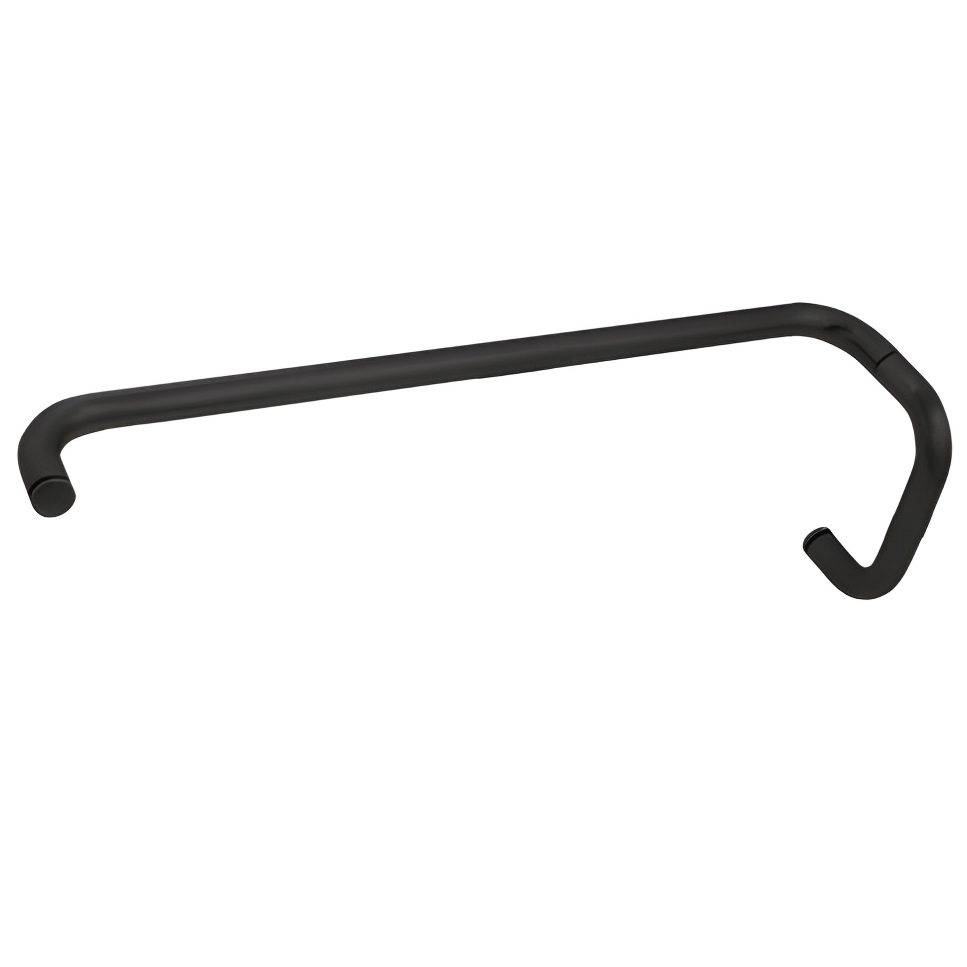 Matte black 3/4" tubular brass pull and 22" towel bar combo for frameless glass doors (6" pull)