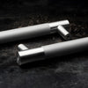 Brushed stainless double-sided Latitude 34 glass mounting posts, 24 in. height, 22 in. center-to-center - SKU LAT34LP24BS