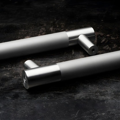 Brushed stainless double-sided Latitude 34 glass mounting posts, 24 in. height, 22 in. center-to-center - SKU LAT34LP24BS