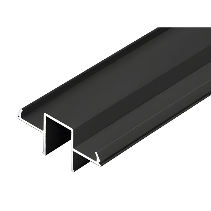 Matte black aluminum glass top rail infill (fits 6-12mm tempered glass), snap-in profile for WD241 top cap - SKU WDFGLSBL