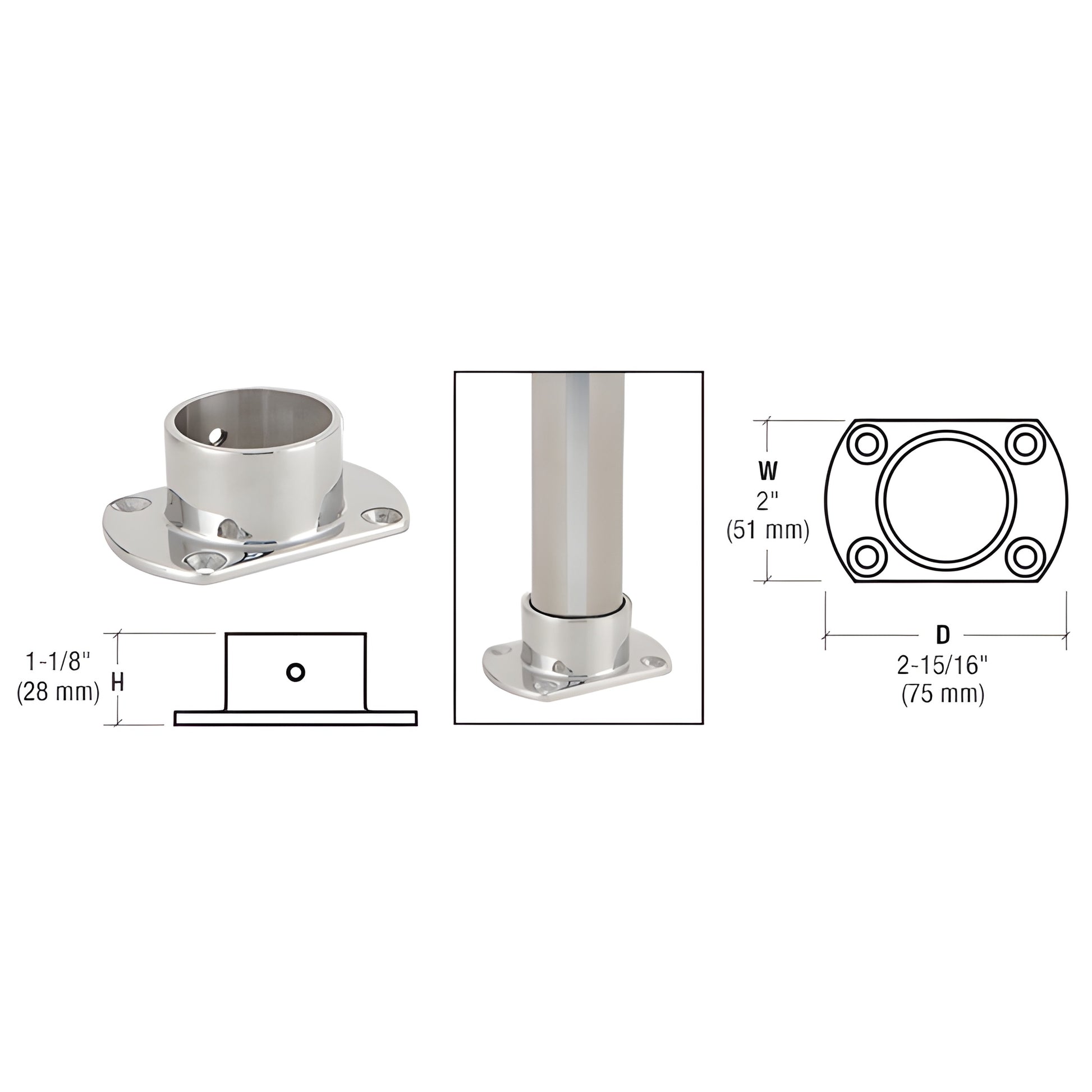 HR15ZPS polished stainless steel cut flange for partition posts and sneeze guard tubing