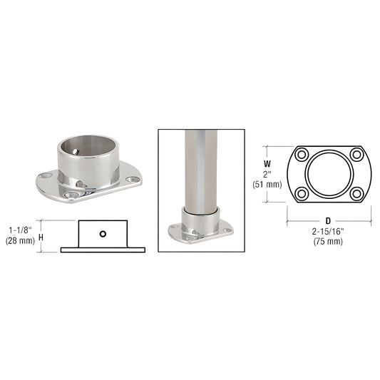 HR15ZPS polished stainless steel cut flange for partition posts and sneeze guard tubing