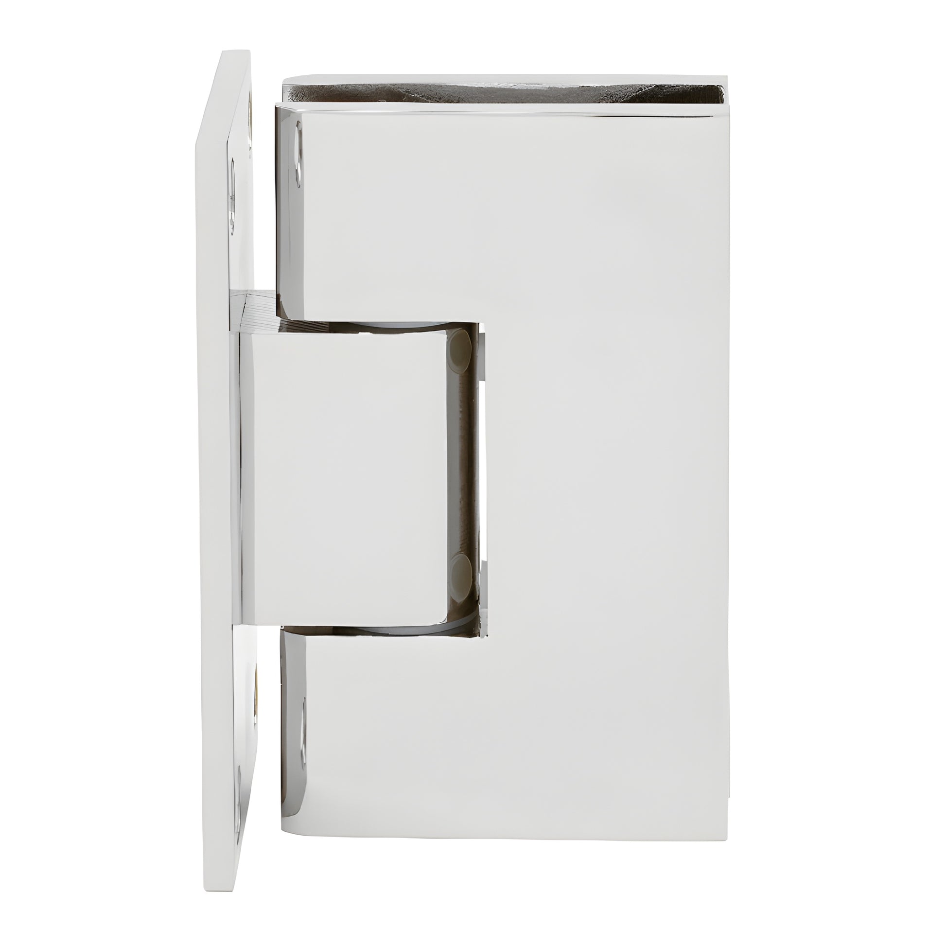 VCT537CH polished chrome Victoria shower hinge for 3/8 to 1/2 in glass, heavy-duty brass, wall-mount, self-centering.