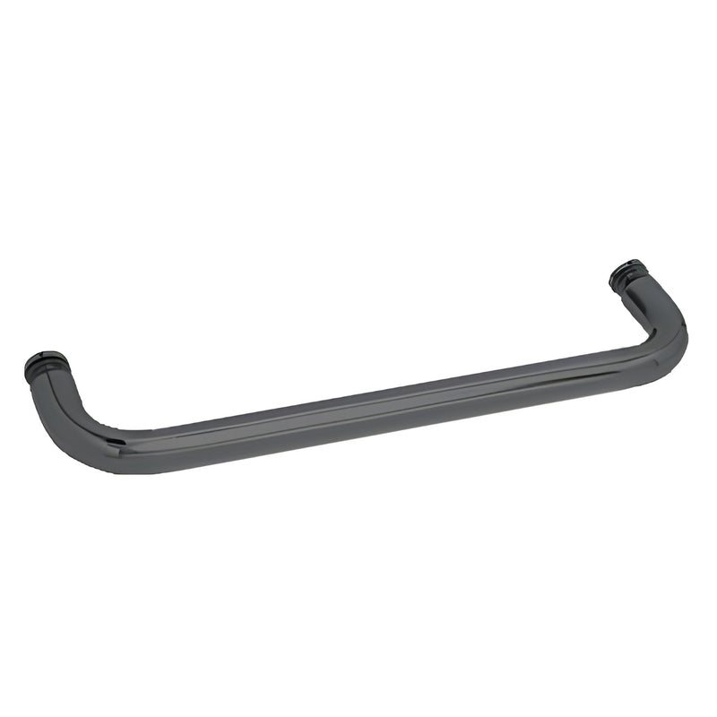 Matte black 18" brass tubular glass-mounted towel bar, 3/4" diameter, low-profile end caps - SKU BMNW18MBL
