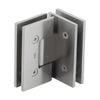 Brushed nickel square Vienna glass-to-glass shower hinge, brass, 90 self-centering (SKU V1E092BN)