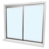 Florence 48 in satin anodized two-panel counter window, 1/4 in clear tempered glass, one sliding and one fixed panel.