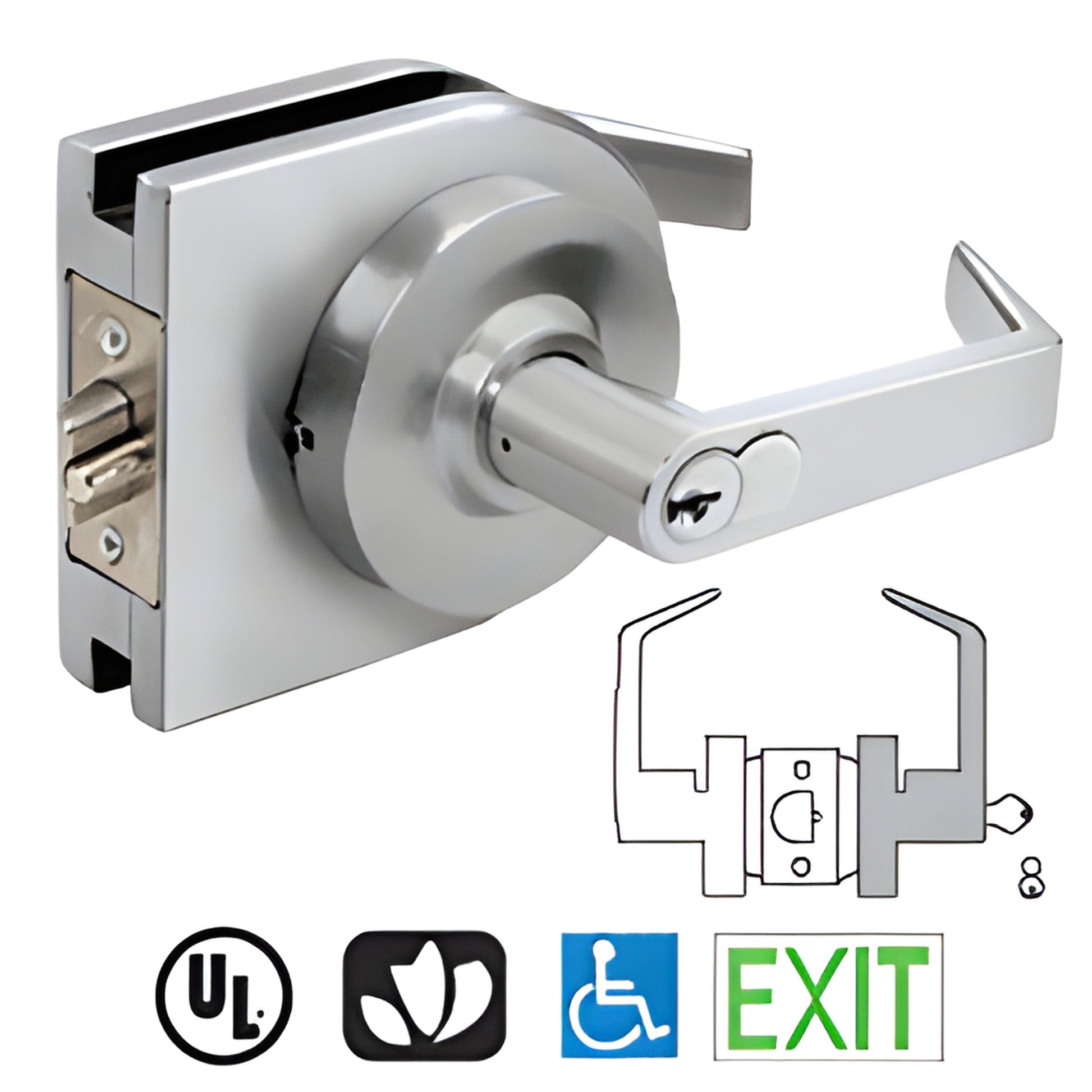 CRL LH72SA satin anodized round cover lever lock for 3/8 or 1/2 in tempered glass doors, reversible