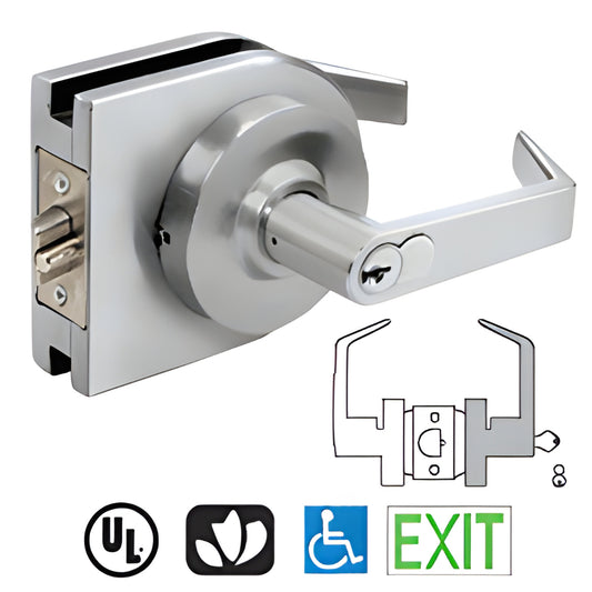 CRL LH72SA satin anodized round cover lever lock for 3/8 or 1/2 in tempered glass doors, reversible
