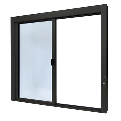 Duranodic bronze anodized aluminum self-closing sliding service window (SCDW48440XGDU) with 1/4" tempered glass, thumbturn lo
