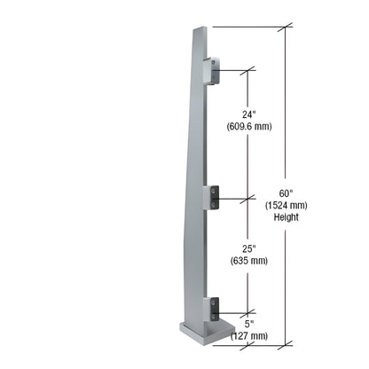 MET60LEBS Metropolis 60" brushed stainless steel glass post with 3/4" slim face trim and three glass clamps