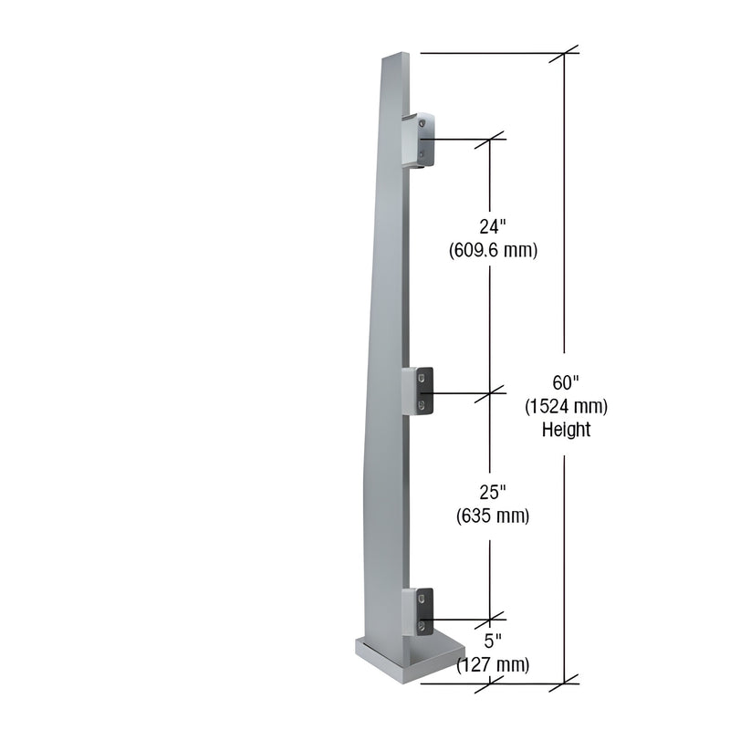 MET60LEBS Metropolis 60" brushed stainless steel glass post with 3/4" slim face trim and three glass clamps