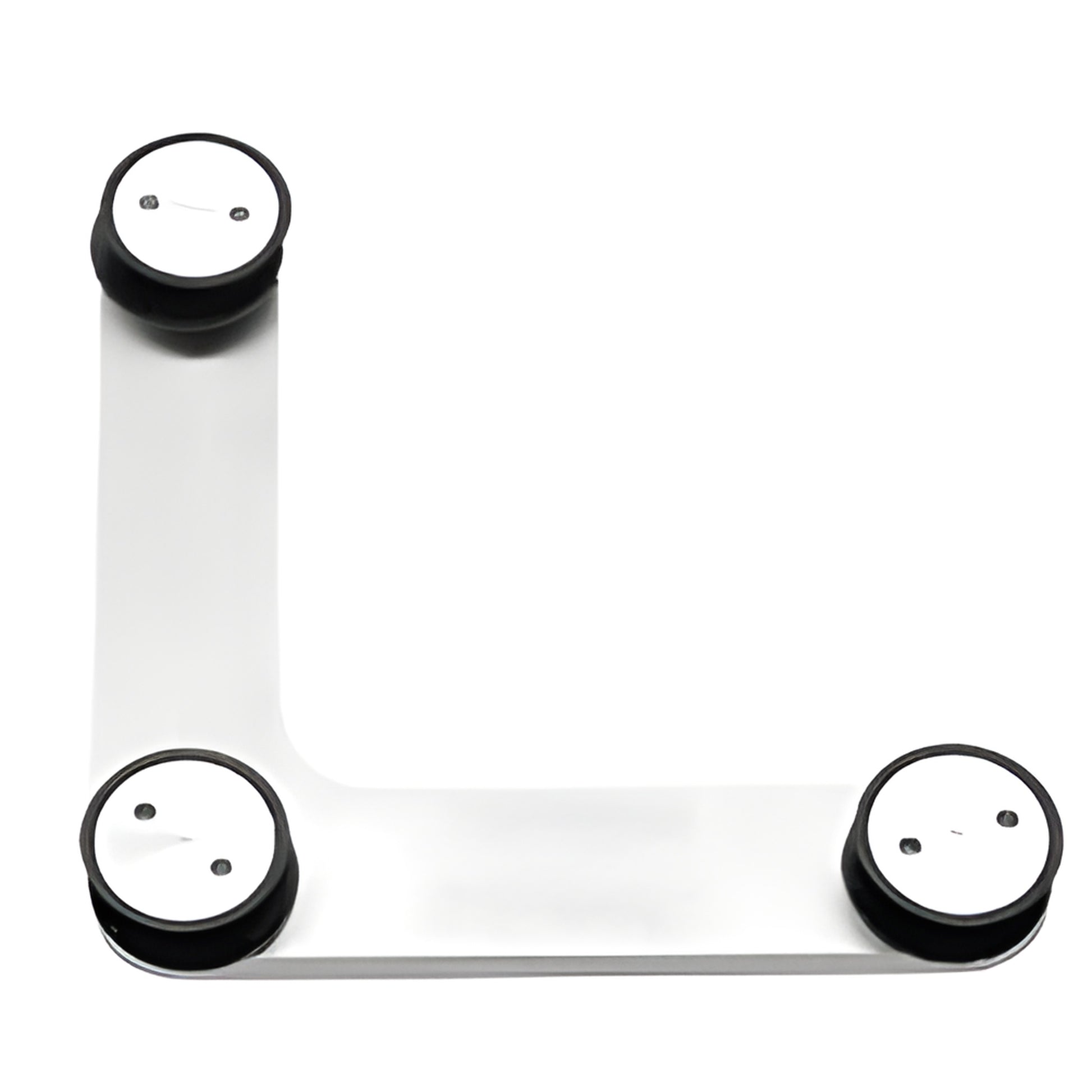 Brushed stainless L-shaped transom/sidelite support bracket with three round rubber-cushioned pads, SKU LS6BS