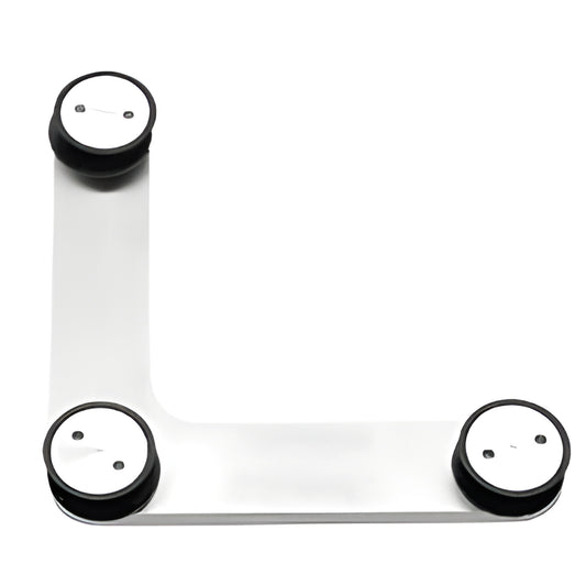 Brushed stainless L-shaped transom/sidelite support bracket with three round rubber-cushioned pads, SKU LS6BS