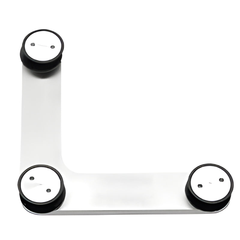 Brushed stainless L-shaped transom/sidelite support bracket with three round rubber-cushioned pads, SKU LS6BS