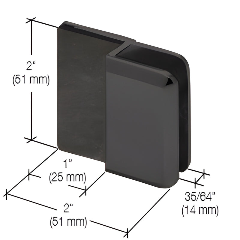 Matte black beveled brass shower door stop for 1/2" (12mm) glass, compact inline bumper - SKU DS12BEV1MBL