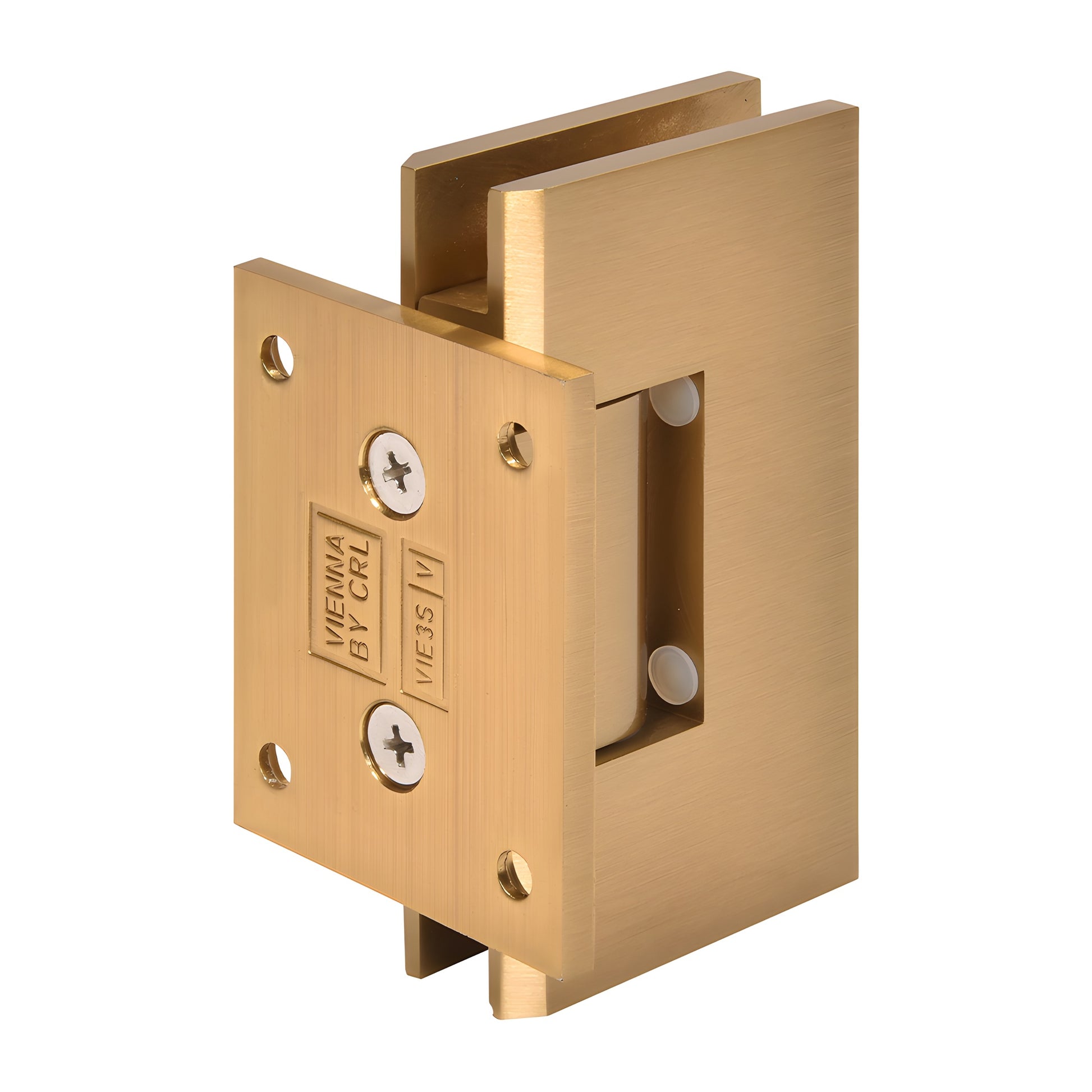 V1E074MG Vienna solid brass shower door hinge, modern gold wall-mount short back plate for 3/8-1/2" tempered glass