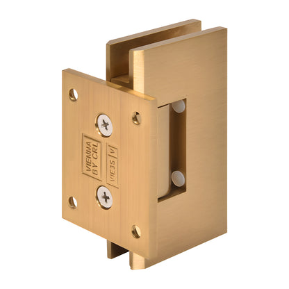 V1E074MG Vienna solid brass shower door hinge, modern gold wall-mount short back plate for 3/8-1/2" tempered glass