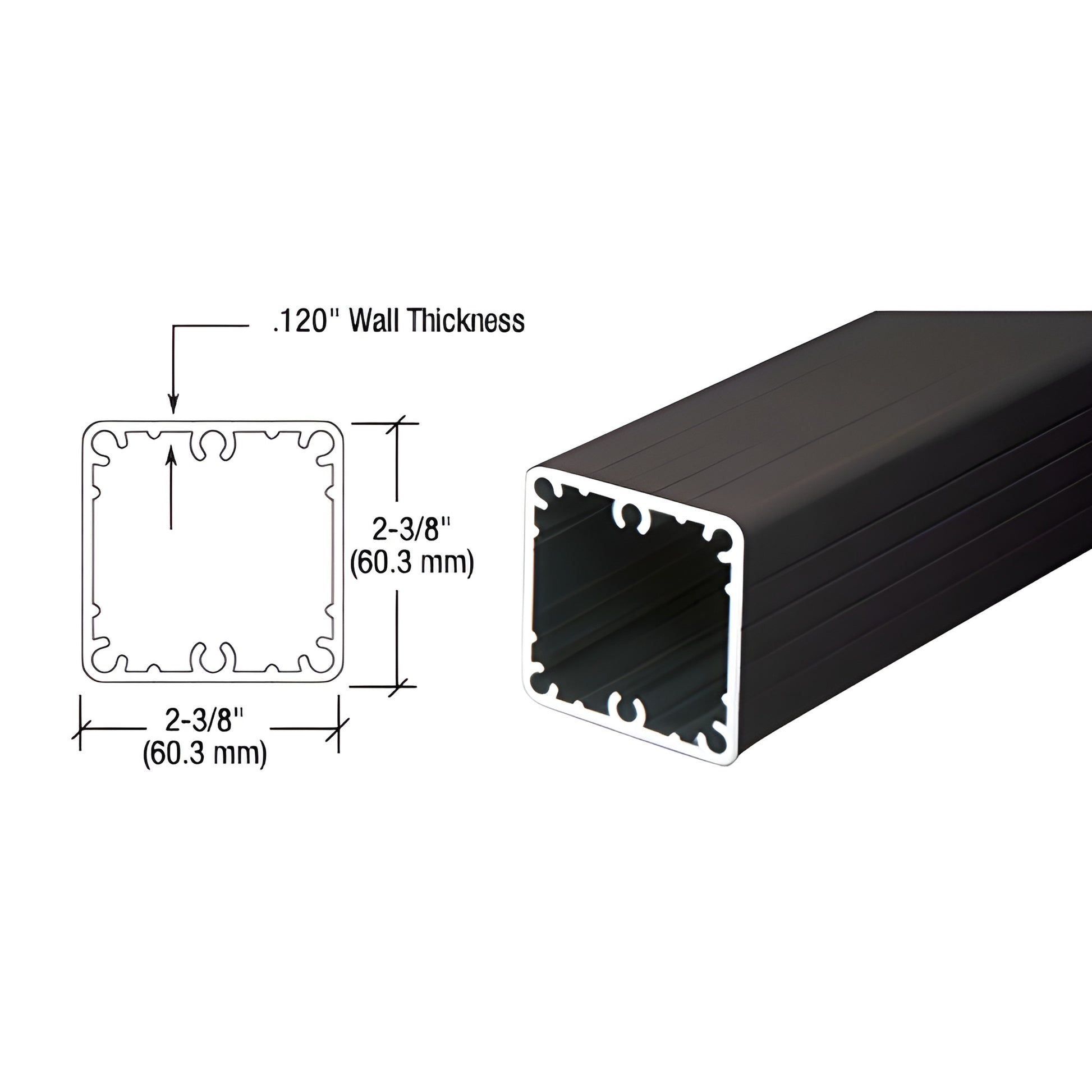 Matte black 2-3/8" aluminum square fascia post, 47 in length - SKU 1FP36BL