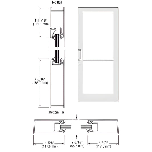 CRL medium-stile white Kynar impact entrance door with large glass panel, mid rail, prepped for hinges and lock - SKU SF41852