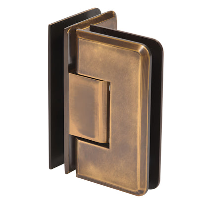 Vintage brass Cologne 90 glass-to-glass beveled shower hinge, solid brass, reversible pivot (SKU C0L092VBR)