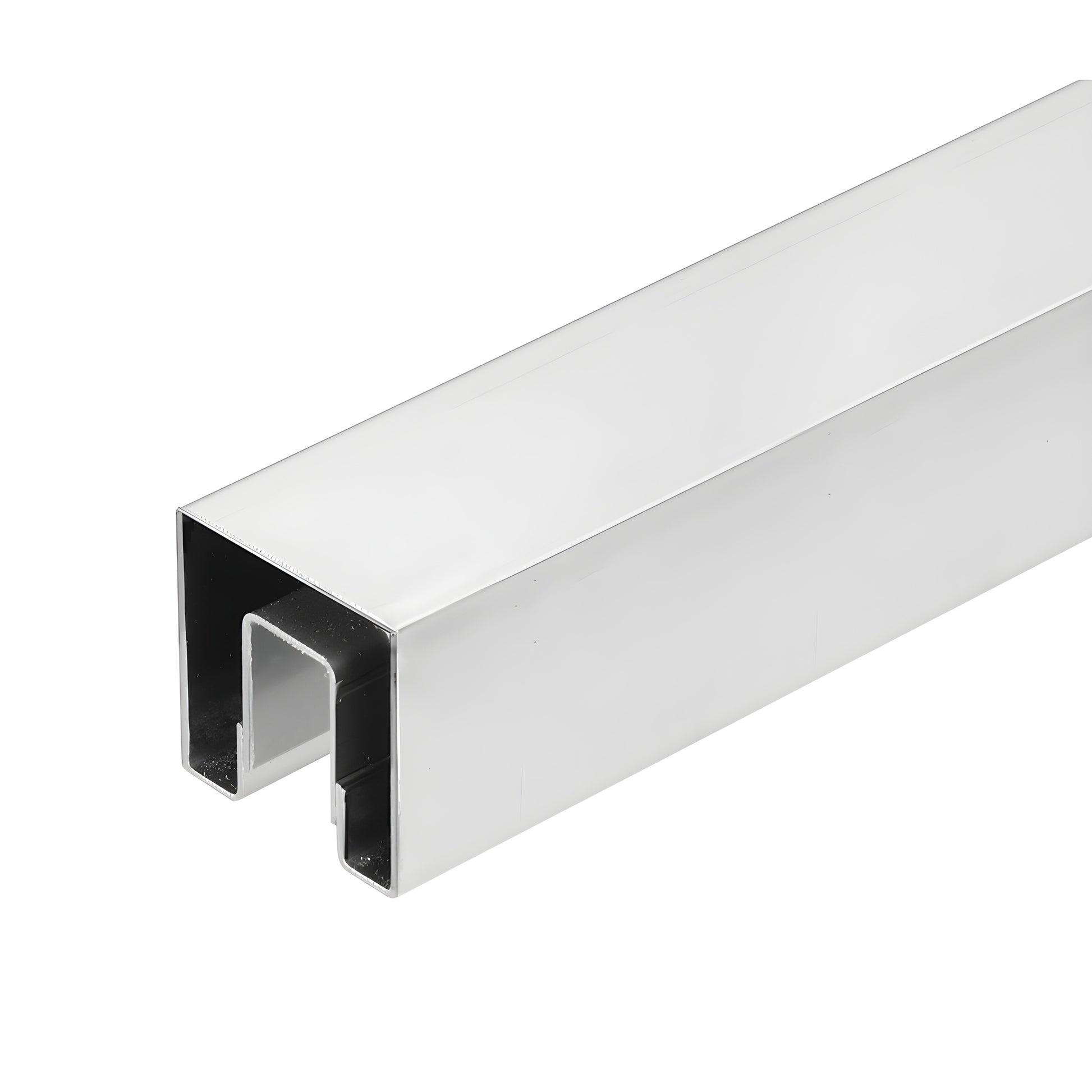 GRSC20BS stainless steel crisp-corner square cap rail - brushed finish, U-channel profile.