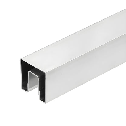 GRSC20BS stainless steel crisp-corner square cap rail - brushed finish, U-channel profile.