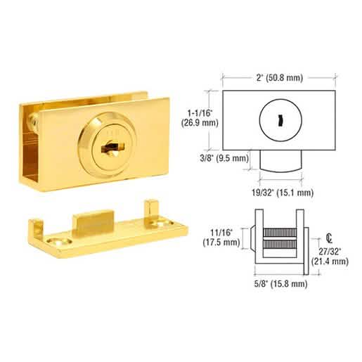 CRL Brass Cam Lock with Stop Plate for 1/4" or 3/8" Glass - Secure, Keyed Alike Design