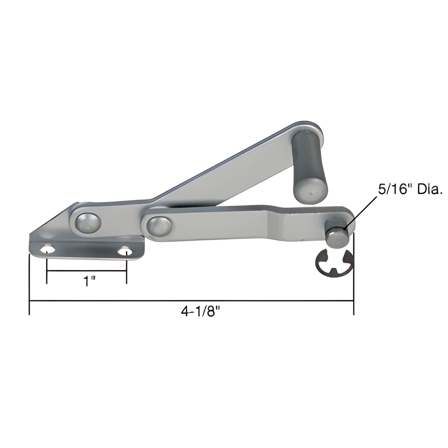 CRL left-hand louver/jalousie window operator H3617, silver arm assembly, 4-1/8" length with 5/16" stud.