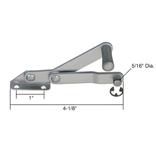 CRL left-hand louver/jalousie window operator H3617, silver arm assembly, 4-1/8" length with 5/16" stud.