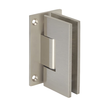 Brushed nickel Vienna positive-close shower hinge (V1E067BN) for 3/8-1/2" tempered glass, solid brass wall-mount