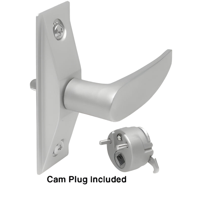Aluminum right-hand deadlatch lever with 1-3/8 by 4 escutcheon and cam plug (SKU DL2150RHA)