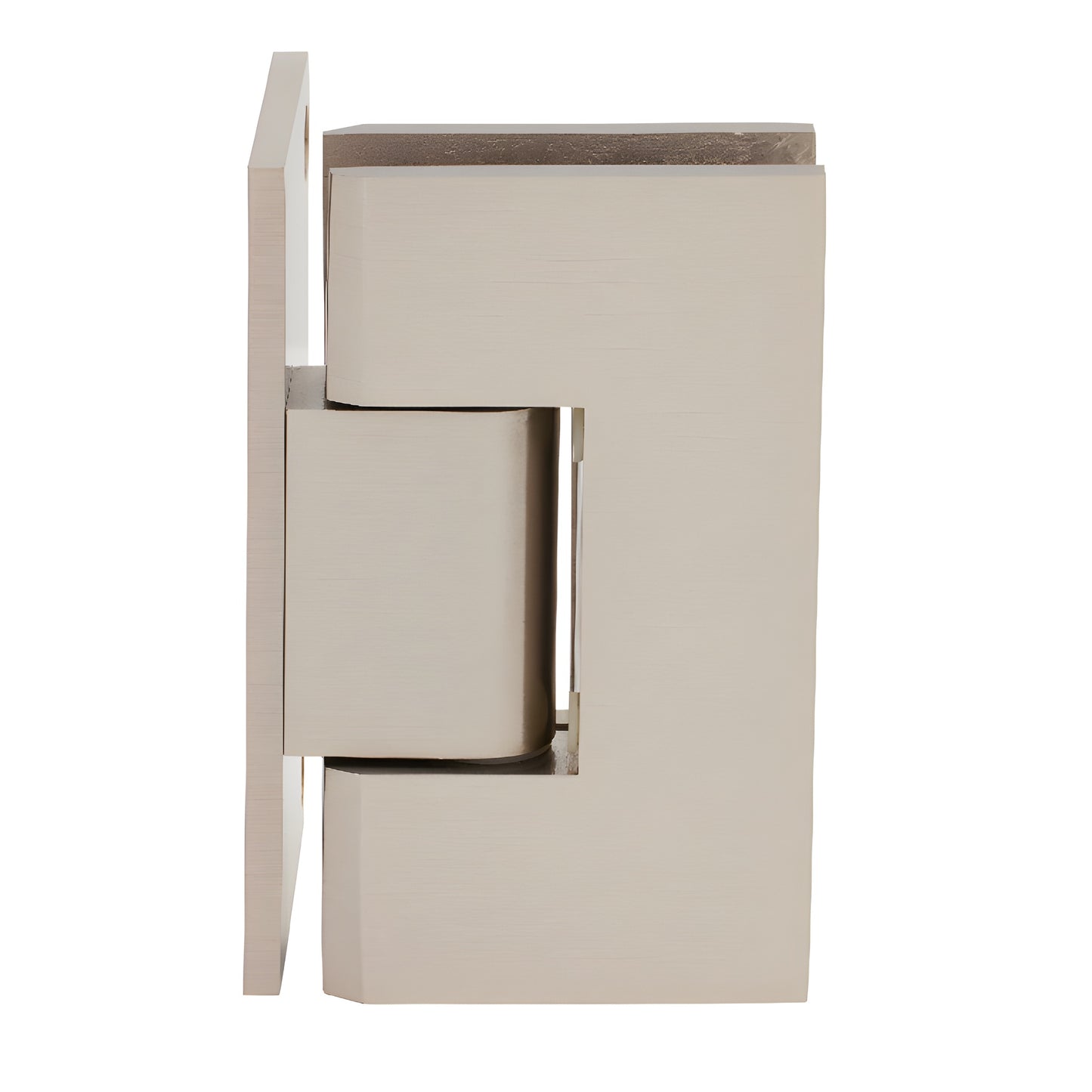 Brushed nickel squared Vienna shower hinge (V1E544BN), solid brass, 5 preset, for 3/8-1/2" tempered glass.