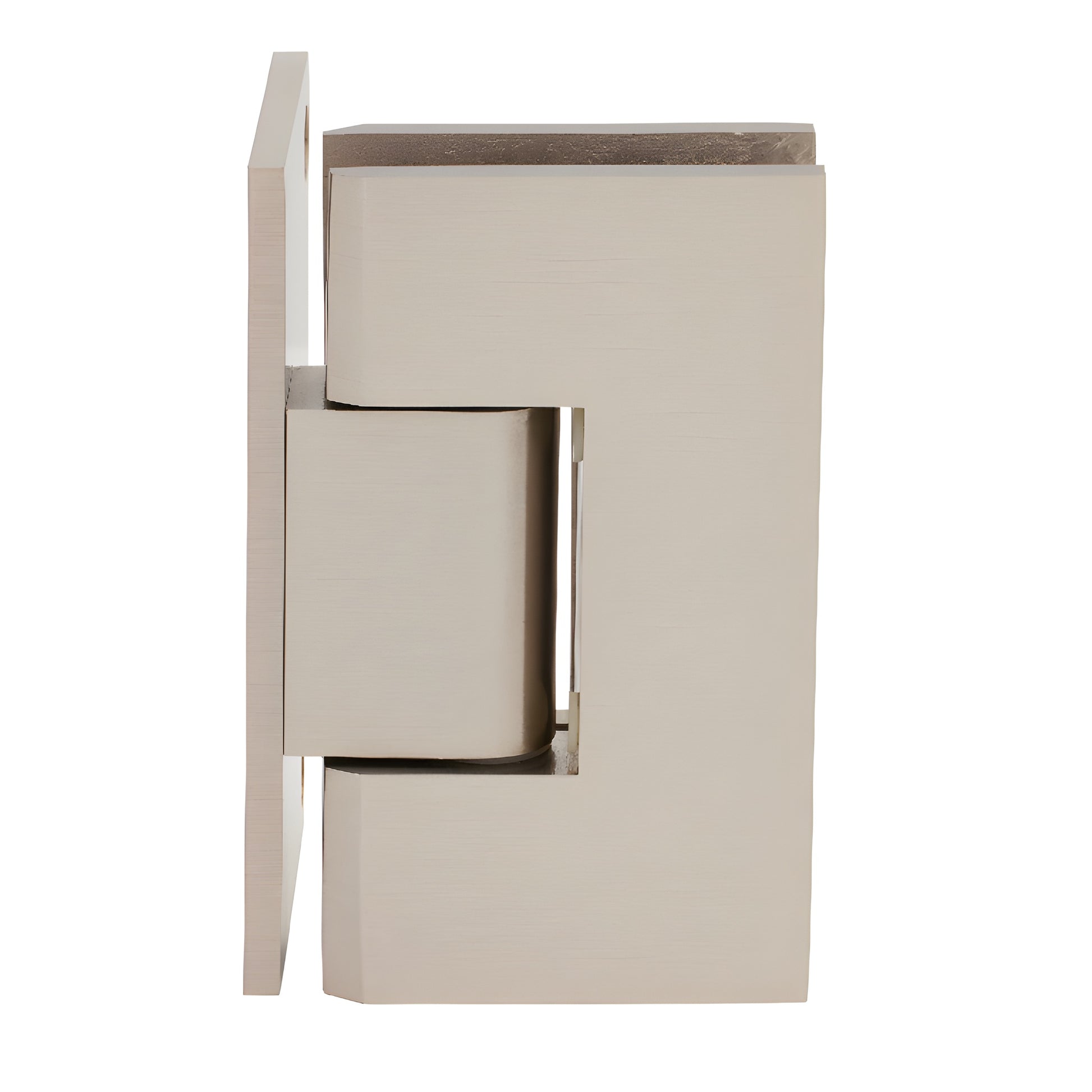 Brushed nickel squared Vienna shower hinge (V1E544BN), solid brass, 5 preset, for 3/8-1/2" tempered glass.