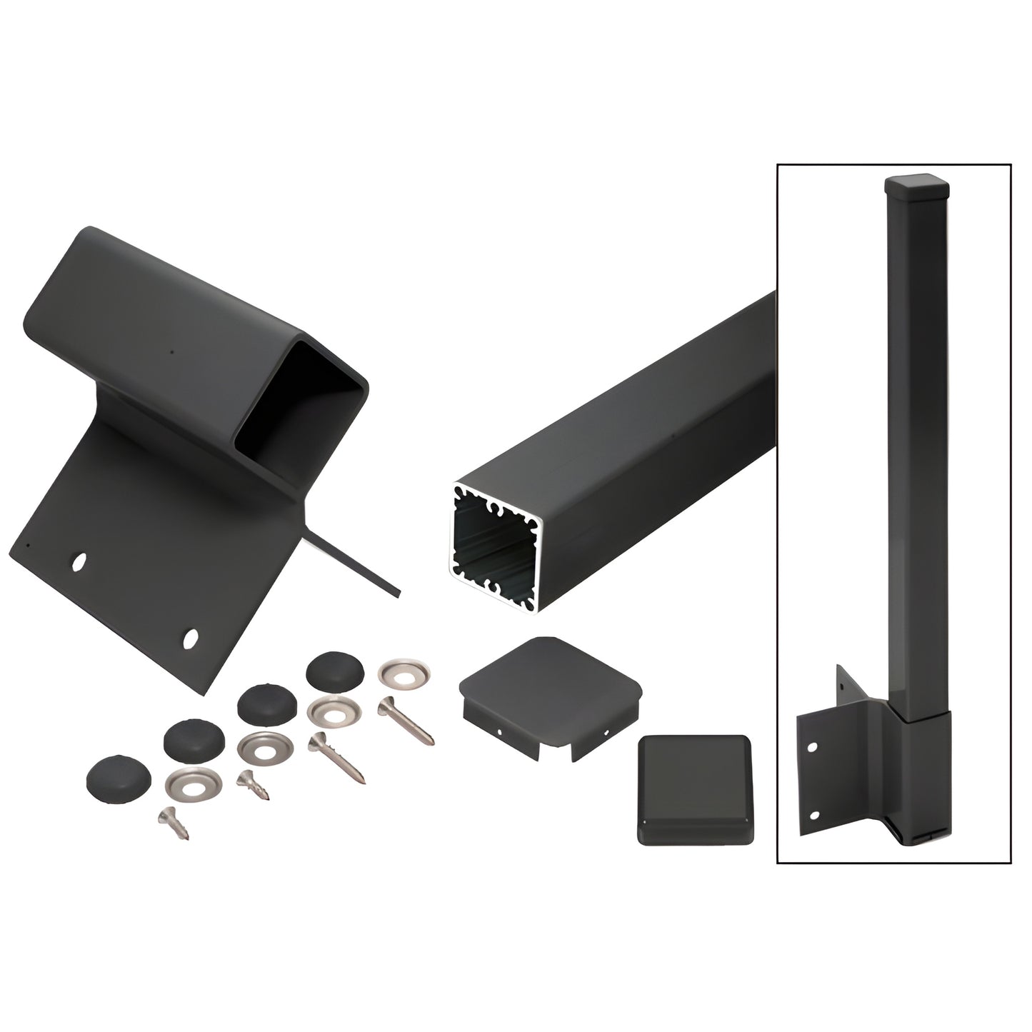 CRL 100 Series 90-degree matte black aluminum fascia mount post kit SKU 1FP942KBL with bracket, cap, screws