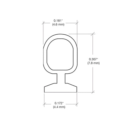 Gray vinyl bulb seal for CRL panic-style thresholds, T-slot base, 0.307 in high - SKU 46VVC