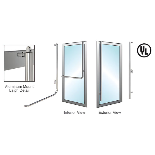 CRL BP100FS3AKBS tubular brushed-stainless aluminum panic/egress handle for 1/2 and 3/4 in glass, interior/exterior, right-ha