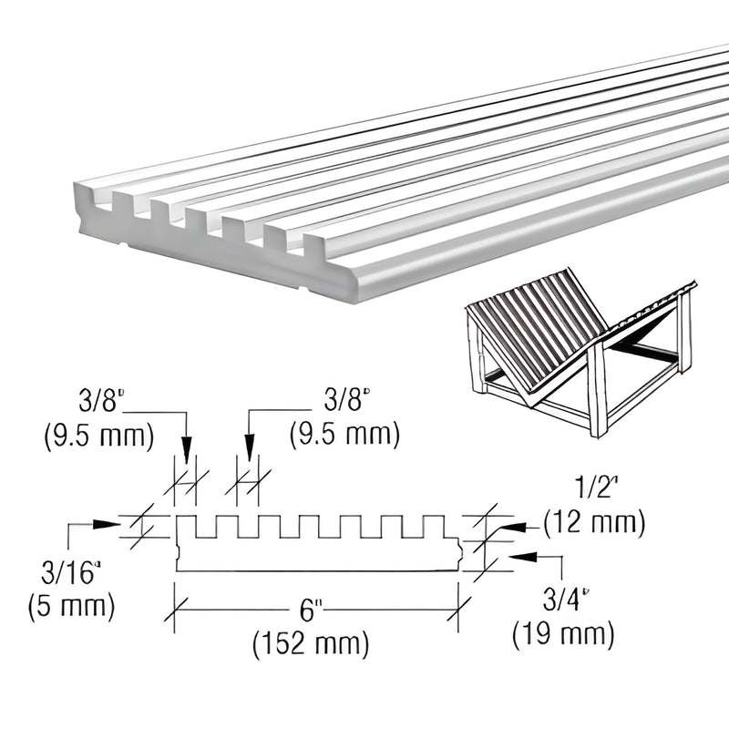 CRL SFPVC slot rack flooring - 96" 6" white high-density PVC bonded to 3/4" OSB with 3/8" 3/16" grooves for slide storage