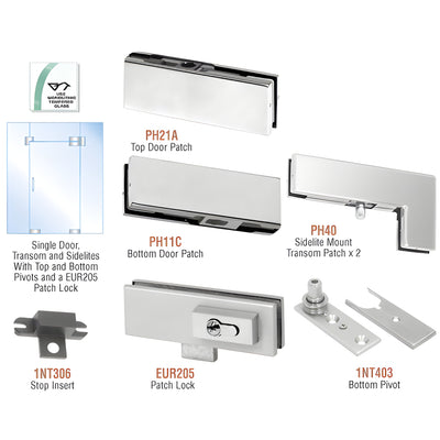 CRL Stainless European Patch Door Kit w/ Lock for Transom & 2 Sidelites