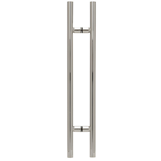 LP36CH polished chrome ladder-style 36" tubular shower door pull, 1-1/4" brass, back-to-back glass mount