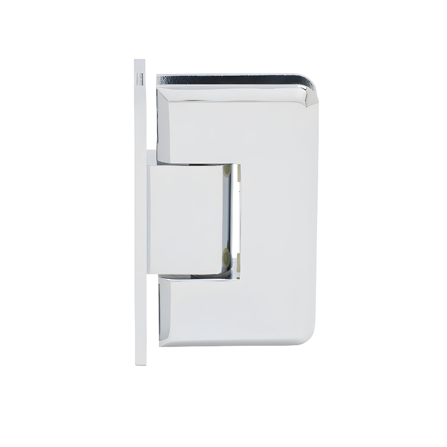 Polished chrome solid-brass Cologne positive-close shower door hinge, wall-mount. SKU C0L067CH