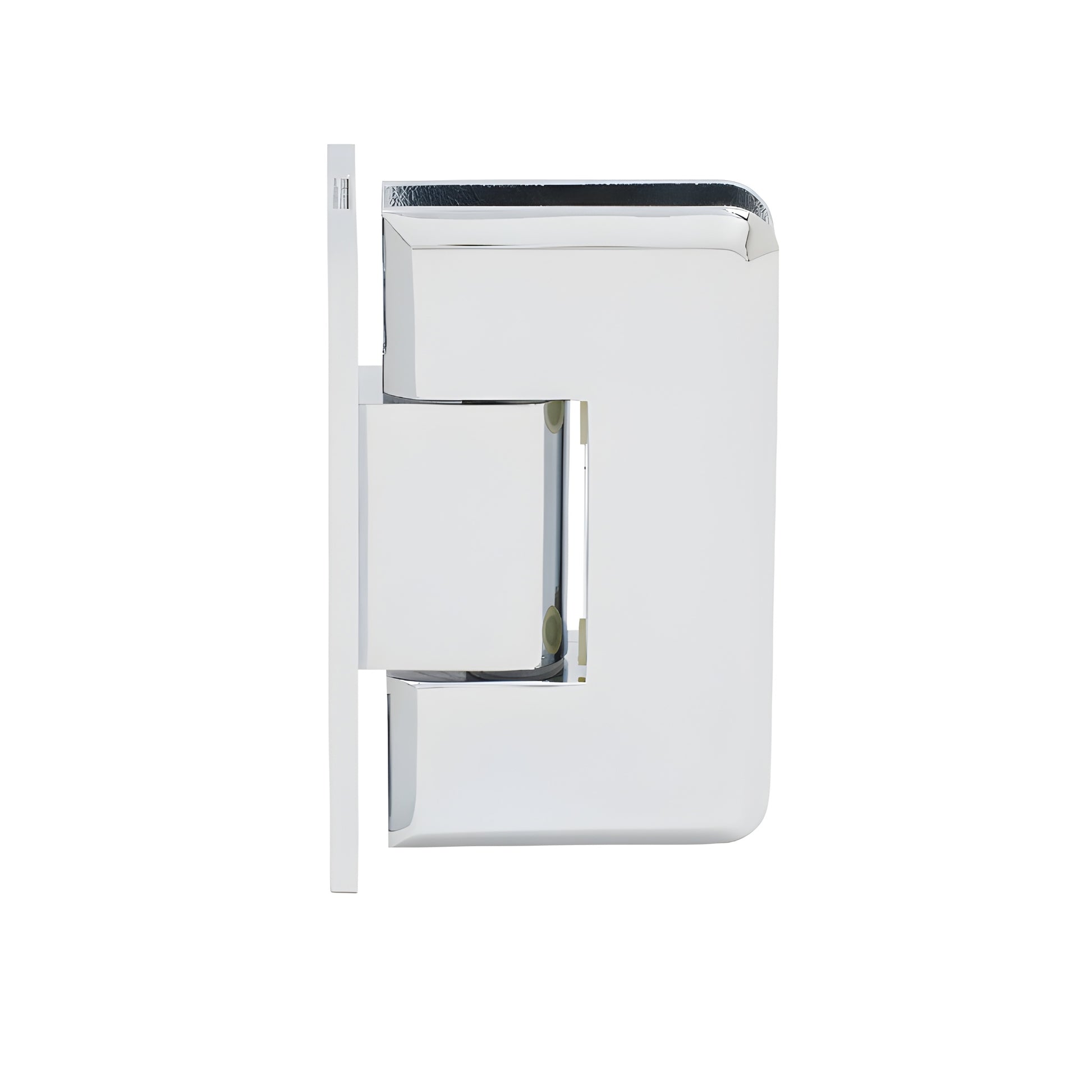 Polished chrome solid-brass Cologne positive-close shower door hinge, wall-mount. SKU C0L067CH