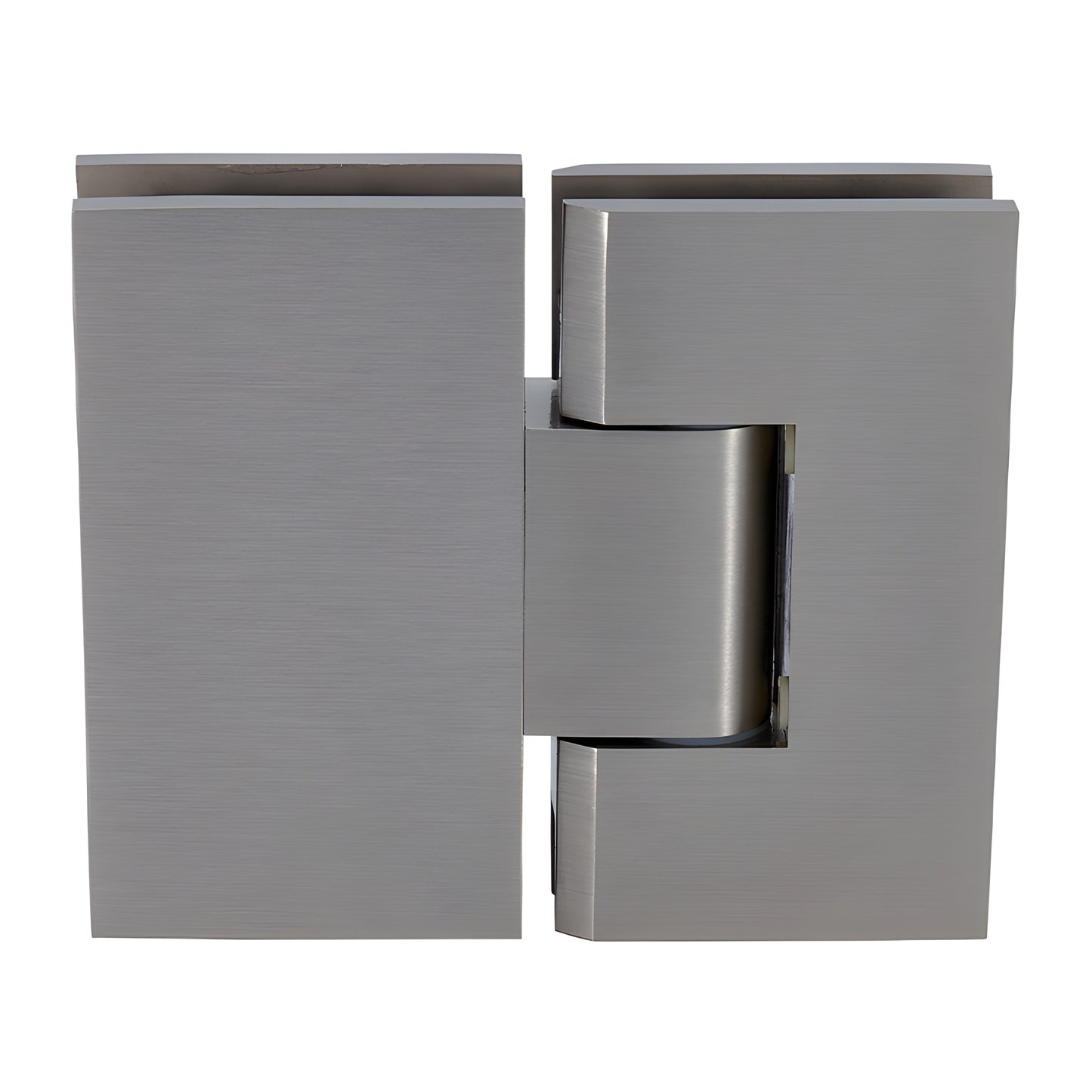 Brushed nickel Vienna adjustable glass-to-glass shower hinge, squared brass design for 3/8-1/2" glass (SKU V1E380BN)